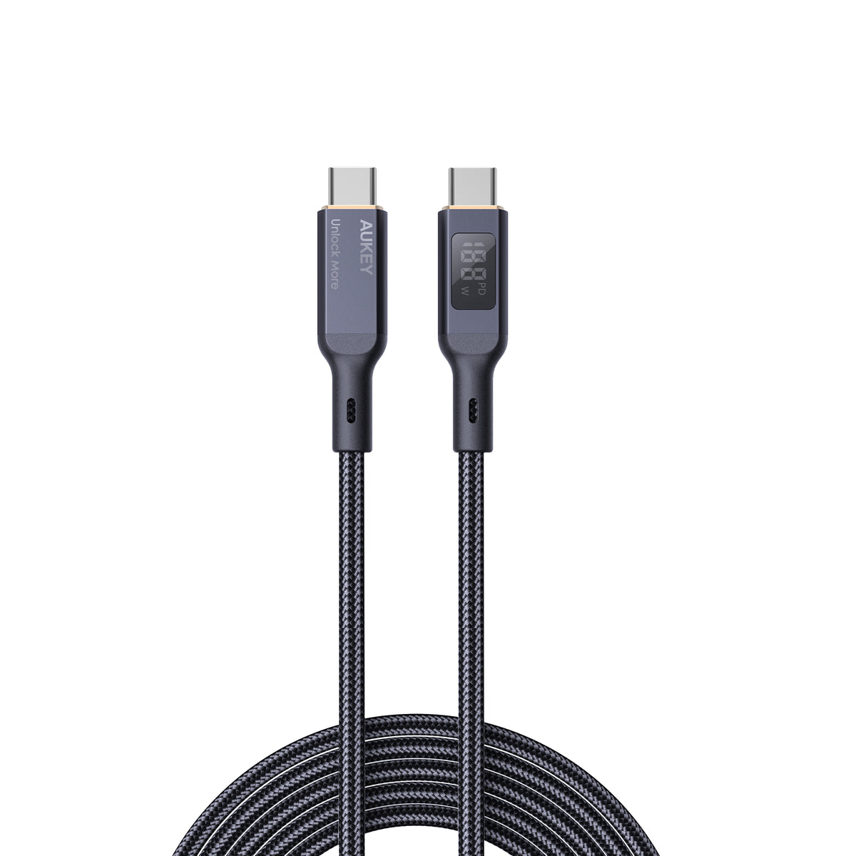 Aukey 1m Nylon Braided USB-C to USB-C Cable with LCD Display- Black