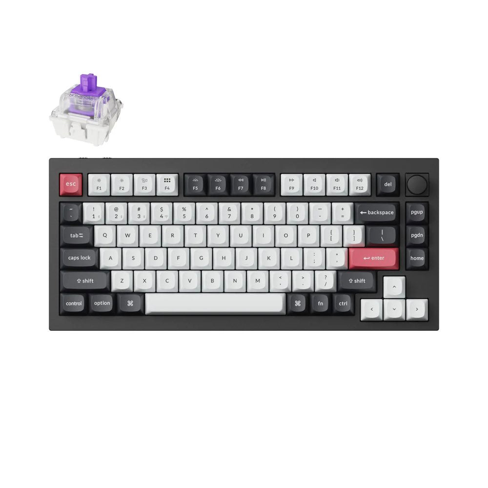 Keychron Q1 HE ANSI 75% layout 82 Key Carbon Black Full Assembled Knob Purple RGB Hot-Swap BT/2.4GHz/Wired Hall effect keyboard