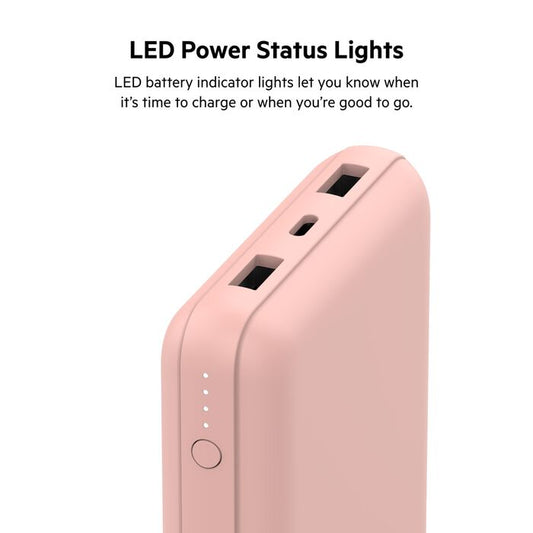 Belkin 20K POWER BANK, USB-A & C 15W, ROSE GOLD