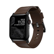 Nomad Modern Leather Strap for Apple Watch 45/44/42mm (Series SE/7/6/5/4/3/2) - Rustic Brown Strap + Black Hardware
