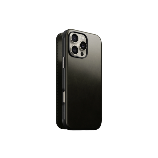 Nomad iPhone 16 Pro Max Modern Leather Folio | Horween Leather | Magsafe Green Chrome