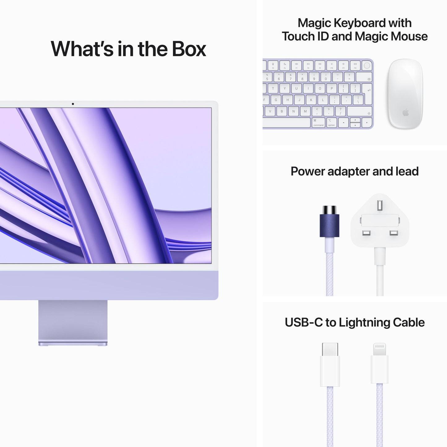 24-inch iMac with Retina 4.5K display: Apple M3 chip with 8‑core CPU and 10‑core GPU, 256GB SSD - Purple