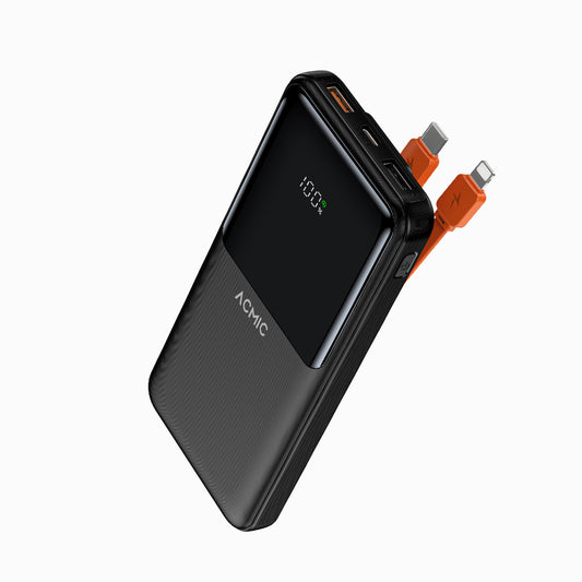 ACMIC 10000mAh powerbank with Digital Screen Display, Build in Type C and Lightning Cable - Black (AP10-06PD PRO (W1081C)
