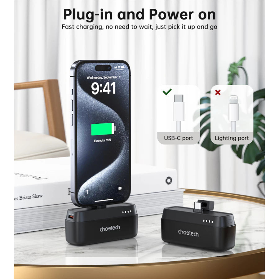 Choetech B740 PD20W 5000mAh Mini Power Bank with Type C Plug - Black
