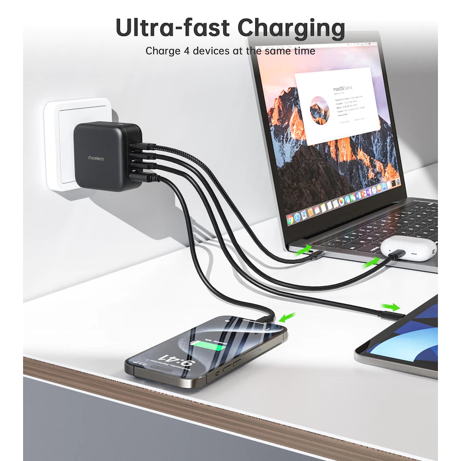 Choetech PD6055 NexGen 3C1A 70W GaN Wall Charger With UK/US/EU/AUS (4 Pin)
