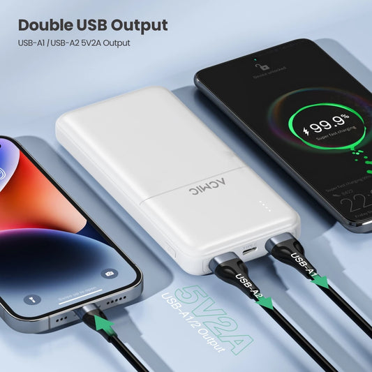 ACMIC 10000mAh powerbank with build-in Type C and Lightning Cable - White (AP10-06 (W1052C)