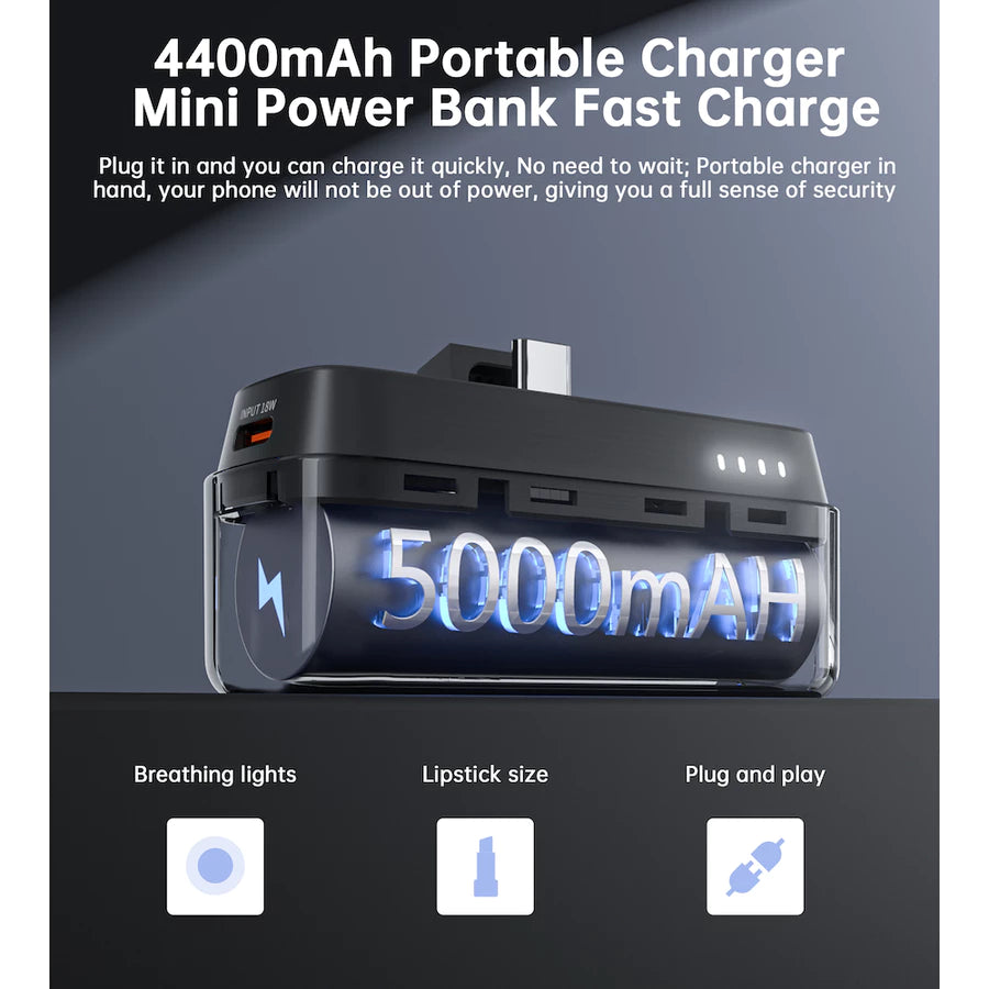 Choetech B740 PD20W 5000mAh Mini Power Bank with Type C Plug - Black