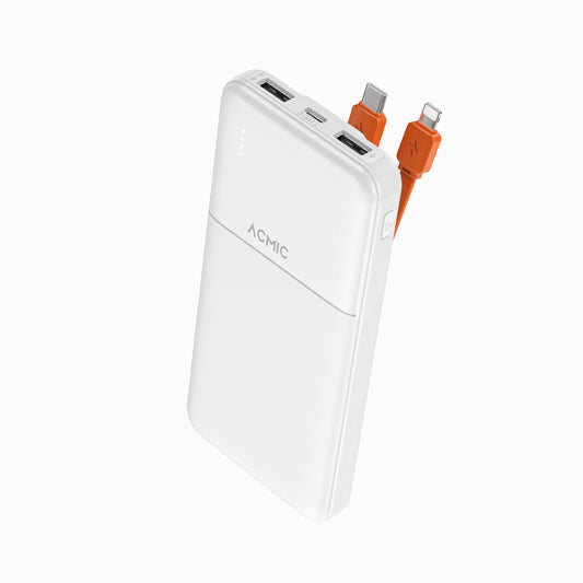 ACMIC 10000mAh powerbank with build-in Type C and Lightning Cable - White (AP10-06 (W1052C)