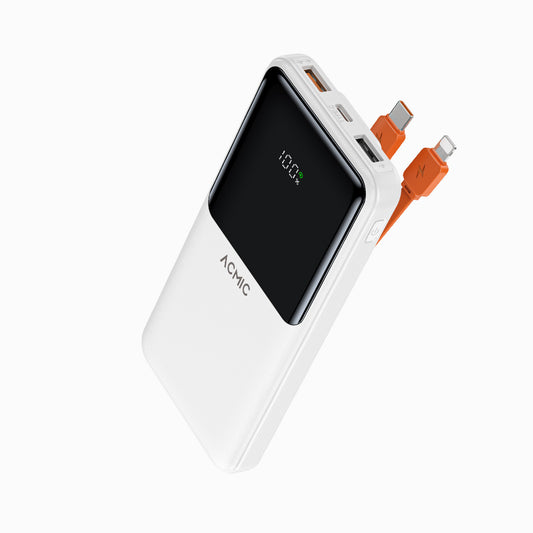ACMIC 10000mAh powerbank with Digital Screen Display, Build in Type C and Lightning Cable - White (AP10-06PD PRO (W1081C)