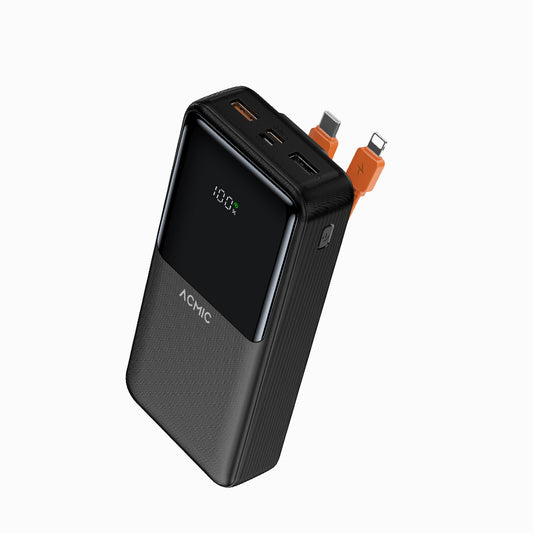 ACMIC 20000mAh powerbank with Digital Screen Display, Build in Type C and Lightning Cable - Black (AP20-06PD PRO (W2015C)