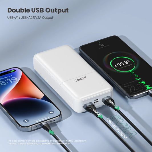 ACMIC 20000mAh powerbank with build-in Type C and Lightning Cable - White (AP20-06 (W2010C)
