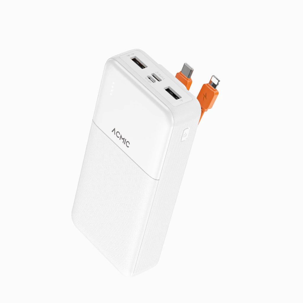 ACMIC 20000mAh powerbank with build-in Type C and Lightning Cable - White (AP20-06 (W2010C)