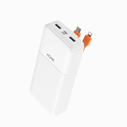 ACMIC 20000mAh powerbank with build-in Type C and Lightning Cable - White (AP20-06 (W2010C)