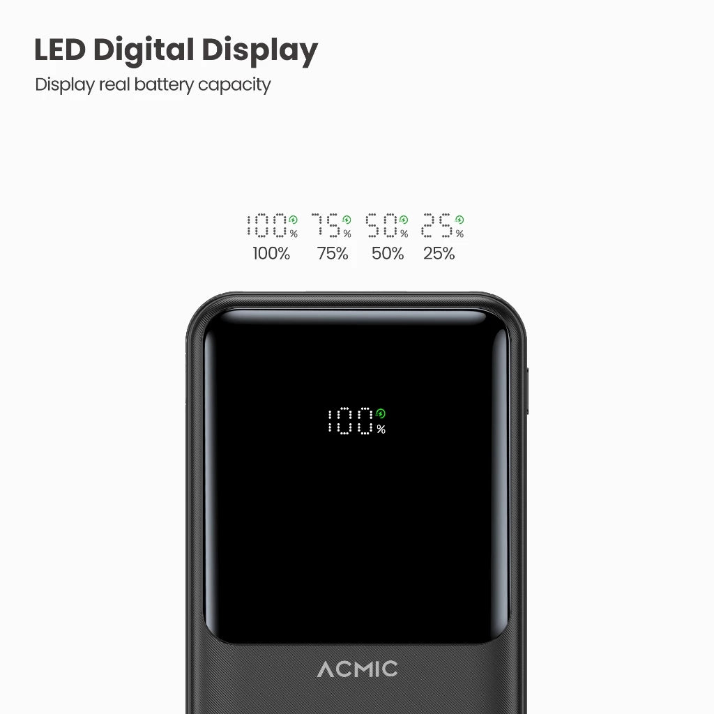 ACMIC 10000mAh powerbank with Digital Screen Display - Black (AP10-07PD PRO (W1086C)