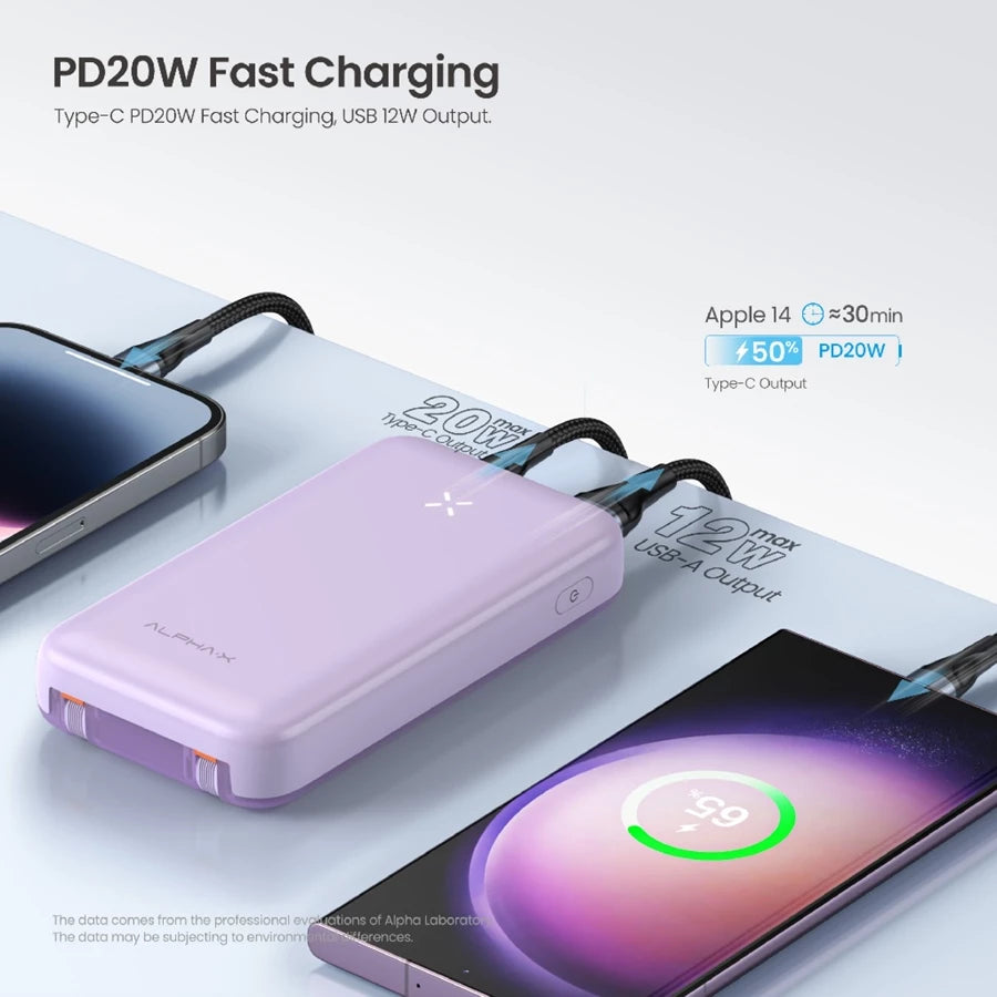 ALPHA 10000mAh powerbank with build-in Type C and Lightning Cable - Pink (ALP10-05PD (W1119)
