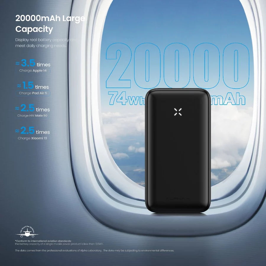 ALPHA 20000mAh powerbank with build-in Type C and Lightning Cable - Black (ALP20-05PD (W2020PD)