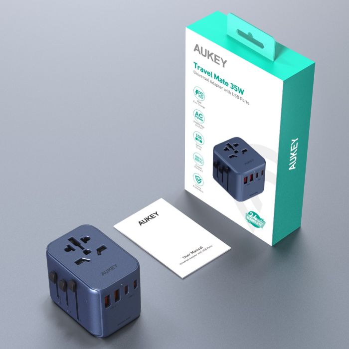 Aukey PA-TA07A 35W Travel Mate Universal Adapter - Blue